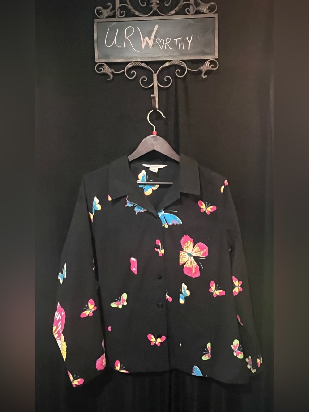 Vintage TanJay Butterfly Print Jacket – Vibrant Statement Piece, Size L